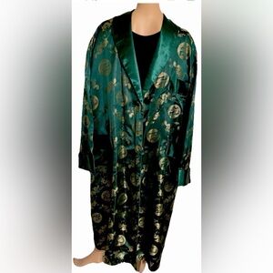 Vtg Longevity Brand Men’s Robe Rich Green W Gold Dragons Gr8 4 Chinese New Years